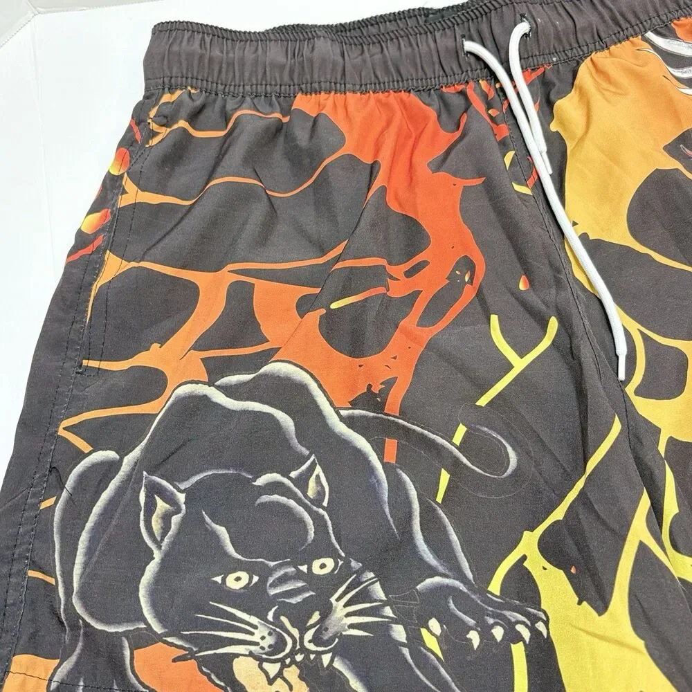 Ed Hardy Panther Swim Trunks Shorts Men's L Black 5” Inseam Nova Men